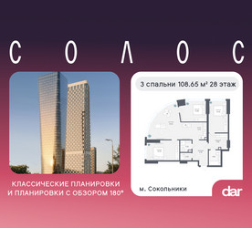 Планировка трехкомнатной(квартира) площадью 108.65 квадратных метров в ЖК “ЖК Солос”