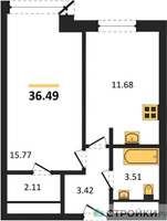 Планировка однокомнатной(квартира) площадью 36.49 квадратных метров в “ЖК Городские Истории”