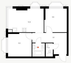Планировка двухкомнатной(квартира) площадью 47.9 квадратных метров в ЖК “ЖК 2-й Иртышский”