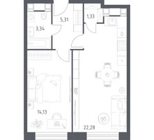 Планировка однокомнатной(апартаменты) площадью 46.39 квадратных метров в “ЖК Пятницкое 58 (Перец)”