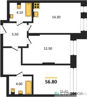 Планировка двухкомнатной(квартира) площадью 56.8 квадратных метров в “ЖК Первый Московский”