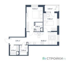 Планировка двухкомнатной(квартира) площадью 63.92 квадратных метров в ЖК “ЖК Светлый мир Станция Л”