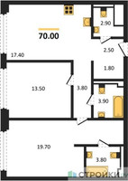 Планировка двухкомнатной(квартира) площадью 70 квадратных метров в “ЖК СТОУН Грэйн”