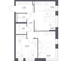 Планировка двухкомнатной(квартира) площадью 55.6 квадратных метров в “ЖК Новое Видное”