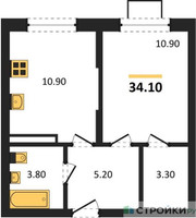 Планировка однокомнатной(квартира) площадью 34.1 квадратных метров в “ЖК Видный берег 2”