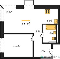 Планировка однокомнатной(квартира) площадью 39.34 квадратных метров в “ЖК Квартал Западный”