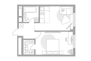 Планировка двухкомнатной(квартира) площадью 34.75 квадратных метров в “ЖК Аникеевский”
