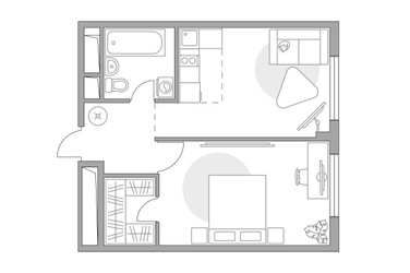 Планировка двухкомнатной(квартира) площадью 34.75 квадратных метров в ЖК “ЖК Аникеевский”