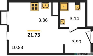 Планировка студии(квартира) площадью 21.73 квадратных метров в “ЖК Пятницкие луга”