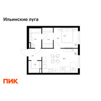 Планировка однокомнатной(квартира) площадью 40.2 квадратных метров в “ЖК Ильинские луга”