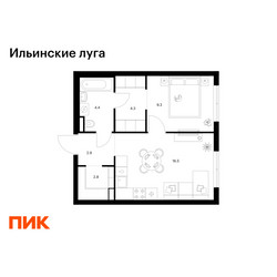 Планировка однокомнатной(квартира) площадью 40.2 квадратных метров в ЖК “ЖК Ильинские луга”