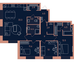 Планировка 4+ комнатной(квартира) площадью 104.7 квадратных метров в “Квартал Эра”