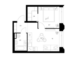 Планировка однокомнатной(квартира) площадью 33 квадратных метров в “ЖК Саларьево парк”