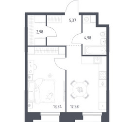 Планировка однокомнатной(апартаменты) площадью 39.25 квадратных метров в ЖК “ЖК Апарт-отель Тропарево парк”