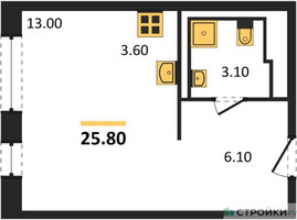 Планировка студии(квартира) площадью 25.8 квадратных метров в “ЖК Молжаниново”