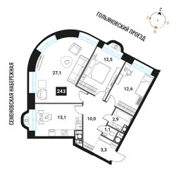 Планировка трехкомнатной(квартира) площадью 82.6 квадратных метров в ЖК “ЖК Интеллигент”