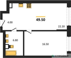 Планировка однокомнатной(квартира) площадью 49.5 квадратных метров в “Архитектурный проект ЮТУ”