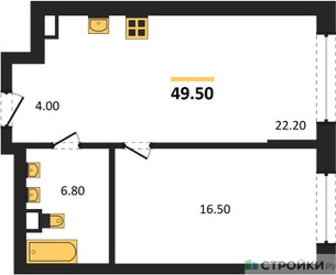 Планировка однокомнатной(квартира) площадью 49.5 квадратных метров в ЖК “Архитектурный проект ЮТУ”