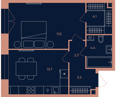 Планировка однокомнатной(квартира) площадью 45.3 квадратных метров в “Квартал Эра”