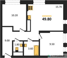 Планировка двухкомнатной(квартира) площадью 49.8 квадратных метров в “ЖК Первый Московский”