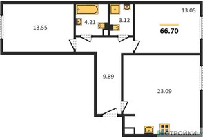 Планировка двухкомнатной(квартира) площадью 66.7 квадратных метров в “ЖК Равновесие”