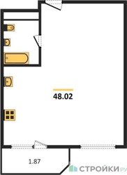 Планировка однокомнатной(квартира) площадью 48.8 квадратных метров в ЖК “ЖК Одинбург”