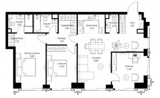 Планировка 4+ комнатной(квартира) площадью 91.2 квадратных метров в “ЖК Павелецкая Сити”