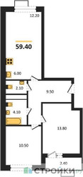 Планировка двухкомнатной(квартира) площадью 59.4 квадратных метров в “ЖК Скандинавия”