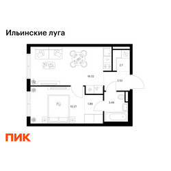 Планировка однокомнатной(квартира) площадью 37.09 квадратных метров в ЖК “ЖК Ильинские луга”