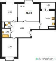 Планировка трехкомнатной(квартира) площадью 76.1 квадратных метров в “ЖК Римский”