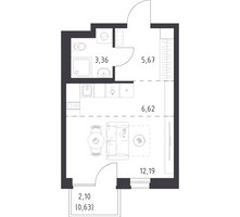 Планировка студии(квартира) площадью 28.47 квадратных метров в “ЖК Новое Внуково”