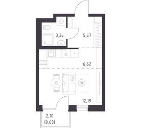 Планировка студии(квартира) площадью 28.47 квадратных метров в ЖК “ЖК Новое Внуково”
