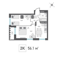 Планировка двухкомнатной(квартира) площадью 56.1 квадратных метров в “ЖК Зеленоград Ривьера”