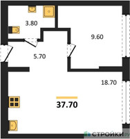 Планировка однокомнатной(квартира) площадью 37.7 квадратных метров в “ЖК Первый квартал”