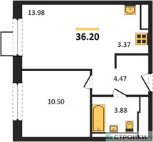 Планировка однокомнатной(квартира) площадью 36.2 квадратных метров в “ЖК Алхимово”