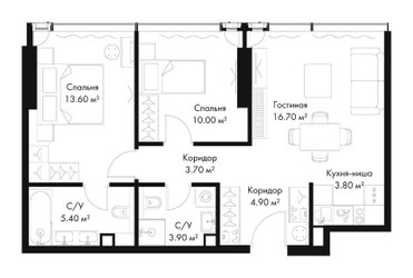 Планировка двухкомнатной(квартира) площадью 62 квадратных метров в ЖК “ЖК Слава”