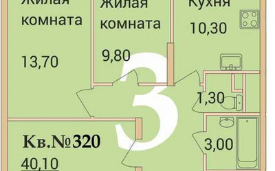 Планировка трехкомнатной(квартира) площадью 70.6 квадратных метров в ЖК “ЖК Дом у реки”