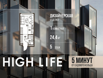 Планировка однокомнатной(квартира) площадью 24.4 квадратных метров в ЖК “ЖК High Life (Хай Лайф)”