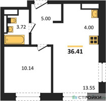 Планировка однокомнатной(квартира) площадью 36.41 квадратных метров в “ЖК ЭкоБунино (Южное Бунино)”