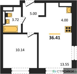 Планировка однокомнатной(квартира) площадью 36.41 квадратных метров в ЖК “ЖК ЭкоБунино (Южное Бунино)”