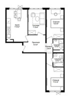 Планировка трехкомнатной(квартира) площадью 74.8 квадратных метров в “ЖК Эко Видное 2.0”
