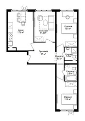 Планировка трехкомнатной(квартира) площадью 74.8 квадратных метров в ЖК “ЖК Эко Видное 2.0”