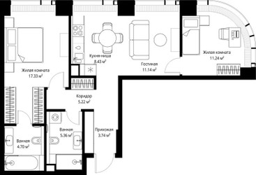 Планировка двухкомнатной(квартира) площадью 67.16 квадратных метров в ЖК “ЖК Веер”