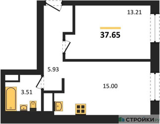 Планировка однокомнатной(квартира) площадью 37.9 квадратных метров в ЖК “ЖК Clementine (Клементин)”