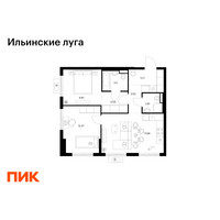 Планировка двухкомнатной(квартира) площадью 58.37 квадратных метров в “ЖК Ильинские луга”