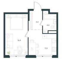 Планировка однокомнатной(квартира) площадью 36.6 квадратных метров в “ЖК Level Лесной”