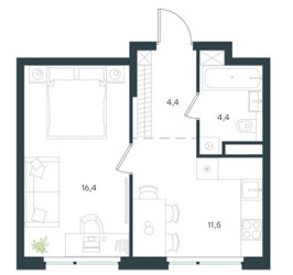 Планировка однокомнатной(квартира) площадью 36.6 квадратных метров в ЖК “ЖК Level Лесной”