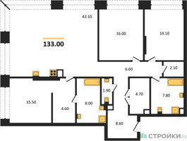 Планировка трехкомнатной(квартира) площадью 133 квадратных метров в “ЖК Коллекция Лужники”