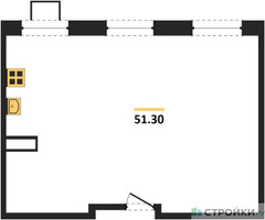 Планировка однокомнатной(апартаменты) площадью 48.9 квадратных метров в ЖК “ЖК Легендарный квартал на Ботаническом саду”