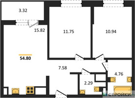 Планировка двухкомнатной(квартира) площадью 54.8 квадратных метров в “ЖК Светлый мир Станция Л”